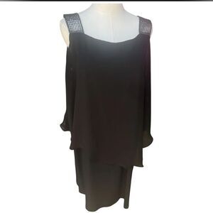 Roz & ALI Black Jeweled.Strap Jeweled Ladder Cutout Jeweled Sleeve Dress Size 2X